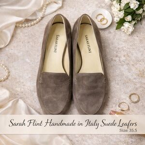 Sarah Flint Handmade in Italy Suede Loafers Taupe Size 35.5